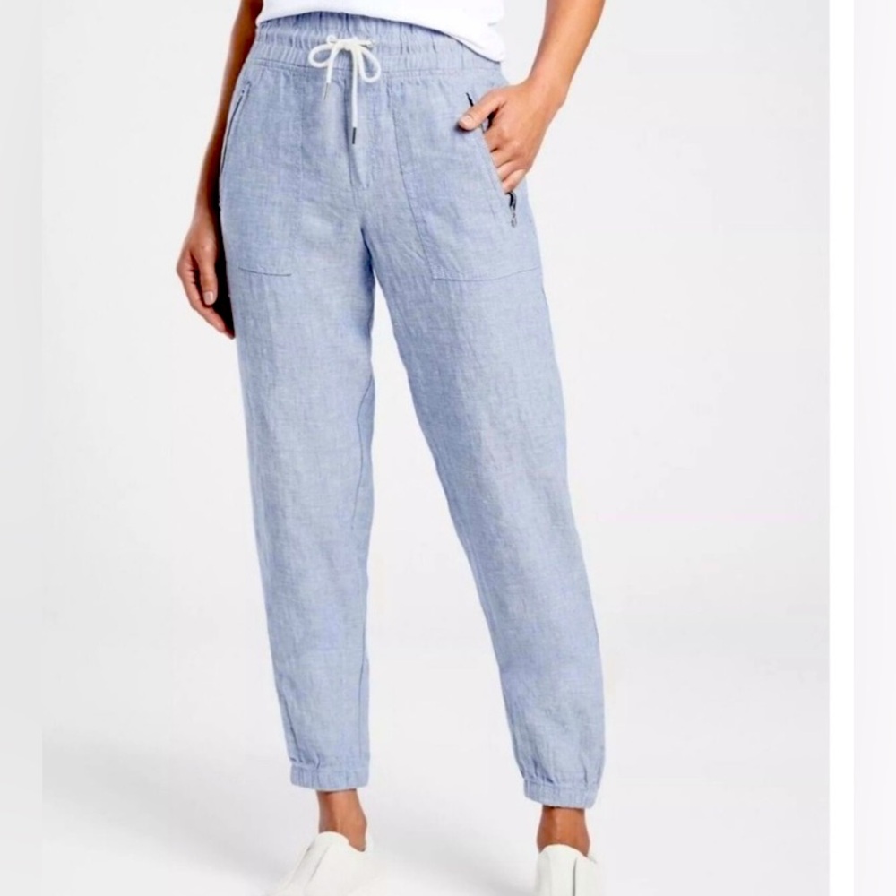 Athleta Light Blue Drawstring Linen Jogger Pants